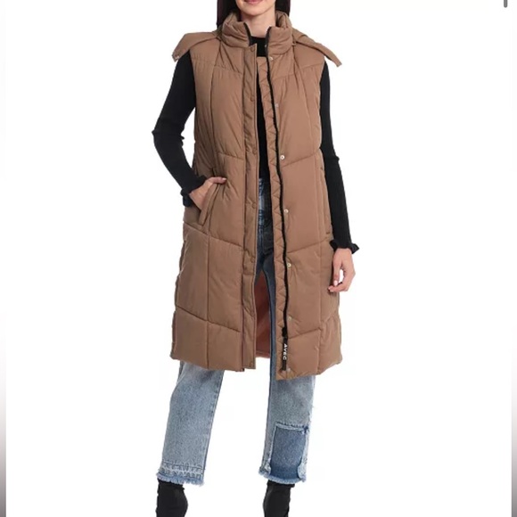 Avec Les Filles Long Brown Puffer Vest M - Picture 1 of 3